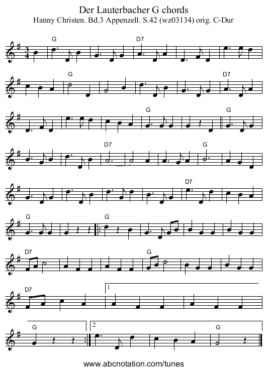 Der Lauterbacher G chords - staff notation