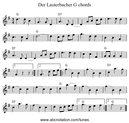 Der Lauterbacher G chords - staff notation