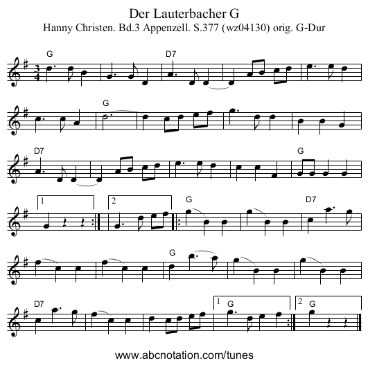 Der Lauterbacher G - staff notation