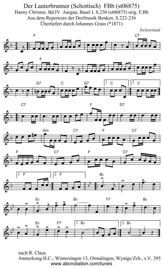Der Lauterbrunner (Schottisch) FBb (st06875) - staff notation