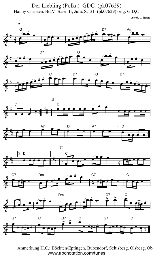 Der Liebling (Polka)  GDC  (pk07629) - staff notation