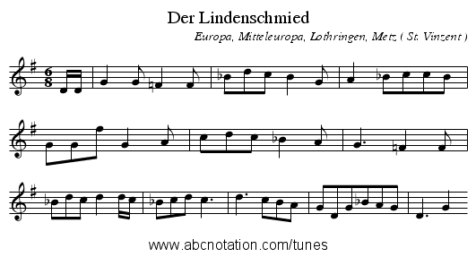 Der Lindenschmied - staff notation