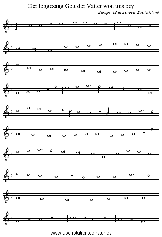 Der lobgesang Gott der Vatter won uns bey - staff notation
