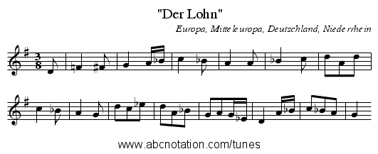 Der Lohn - staff notation