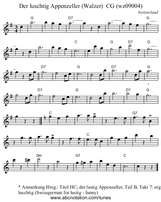 Der luschtig Appenzeller (Walzer)  CG (wz09004) - staff notation