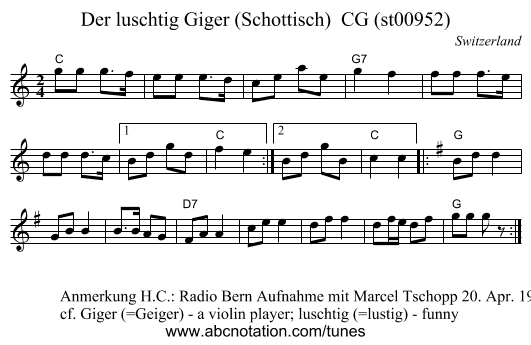 Der luschtig Giger (Schottisch) CG (st00952) - staff notation