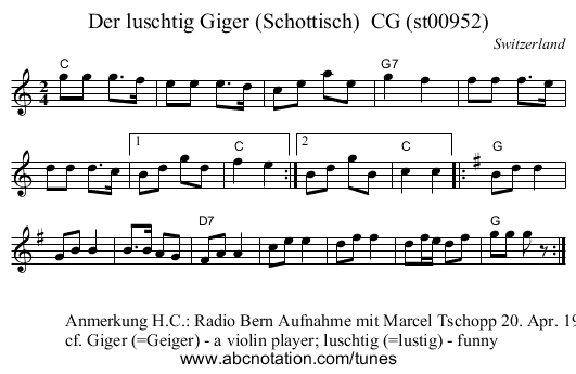 Der luschtig Giger (Schottisch) CG (st00952) - staff notation