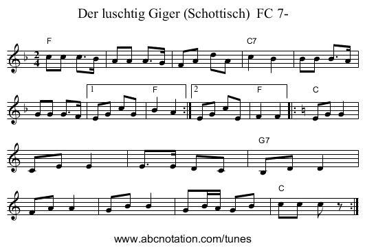 Der luschtig Giger (Schottisch) FC 7- - staff notation