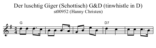 Der luschtig Giger (Schottisch) G&D (tinwhistle in D) - staff notation