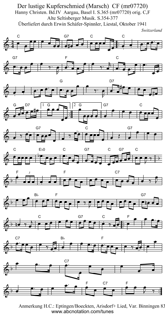 Der lustige Kupferschmied (Marsch) CF (mr07720) - staff notation
