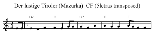Der lustige Tiroler (Mazurka)  CF (5letras transposed) - staff notation