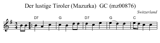 Der lustige Tiroler (Mazurka)  GC (mz00876) - staff notation