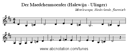 Der Maedchenmoerder (Halewijn - Ulinger) - staff notation