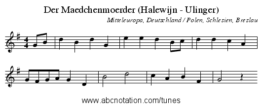 Der Maedchenmoerder (Halewijn - Ulinger) - staff notation