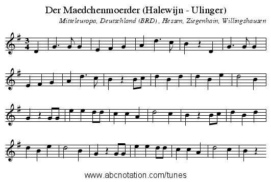 Der Maedchenmoerder (Halewijn - Ulinger) - staff notation