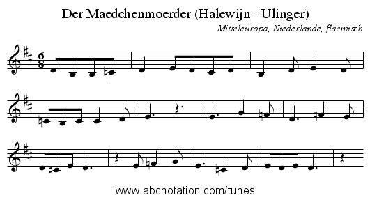 Der Maedchenmoerder (Halewijn - Ulinger) - staff notation