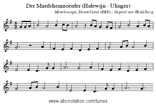 Der Maedchenmoerder (Halewijn - Ulinger) - staff notation