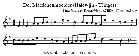 Der Maedchenmoerder (Halewijn - Ulinger) - staff notation