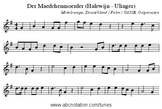 Der Maedchenmoerder (Halewijn - Ulinger) - staff notation