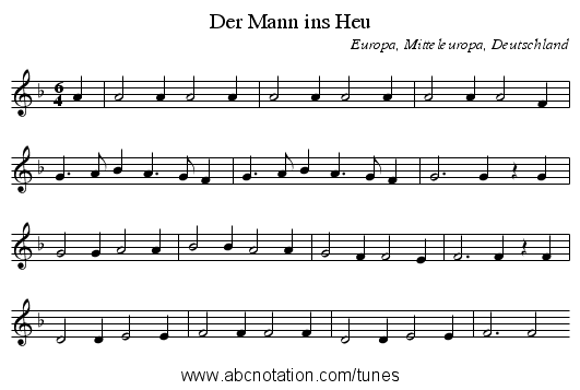 Der Mann ins Heu - staff notation