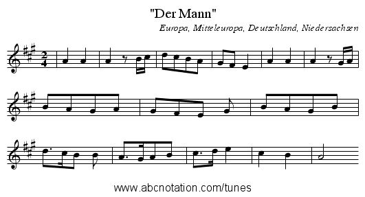 Der Mann - staff notation