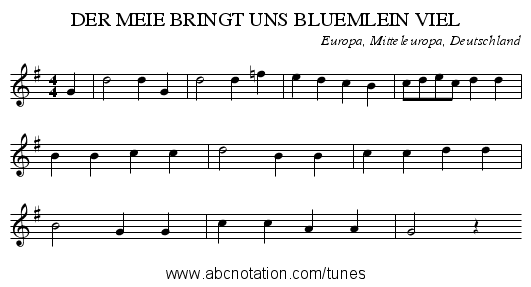 DER MEIE BRINGT UNS BLUEMLEIN VIEL - staff notation