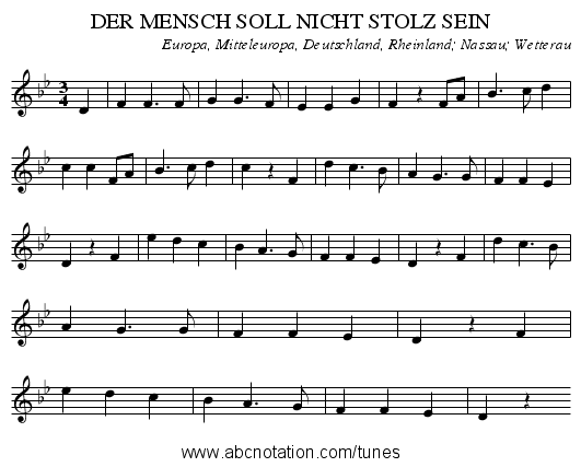 DER MENSCH SOLL NICHT STOLZ SEIN - staff notation