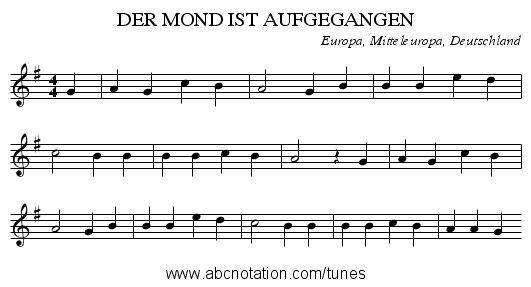 DER MOND IST AUFGEGANGEN - staff notation