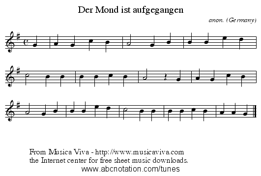 Der Mond ist aufgegangen - staff notation