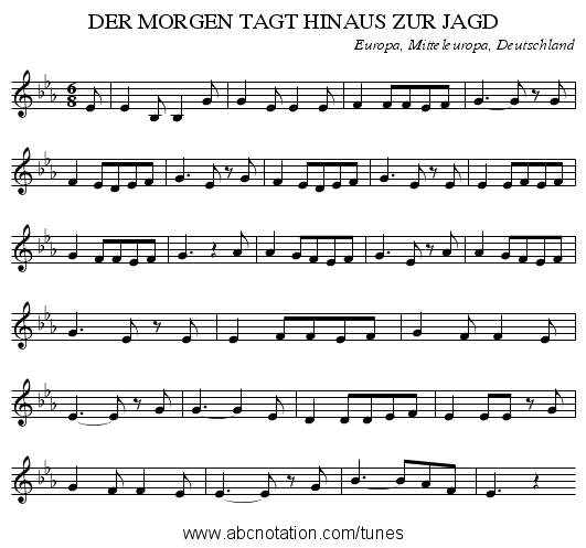 DER MORGEN TAGT HINAUS ZUR JAGD - staff notation