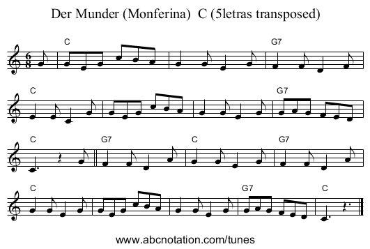 Der Munder (Monferina)  C (5letras transposed) - staff notation