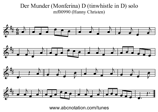 Der Munder (Monferina) D (tinwhistle in D) solo - staff notation