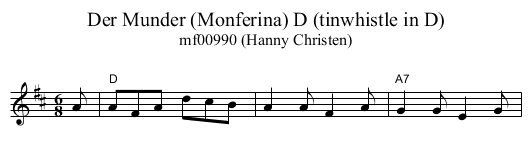 Der Munder (Monferina) D (tinwhistle in D) - staff notation