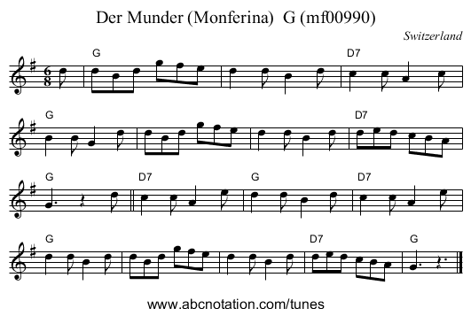 Der Munder (Monferina)  G (mf00990) - staff notation