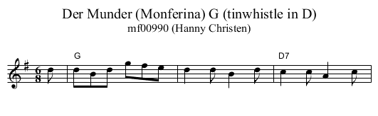 Der Munder (Monferina) G (tinwhistle in D) - staff notation