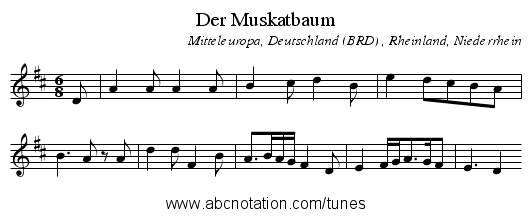 Der Muskatbaum - staff notation