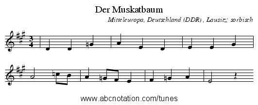 Der Muskatbaum - staff notation