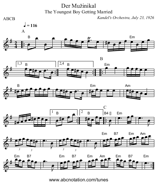 Der Mu&zcaron;inikal - staff notation