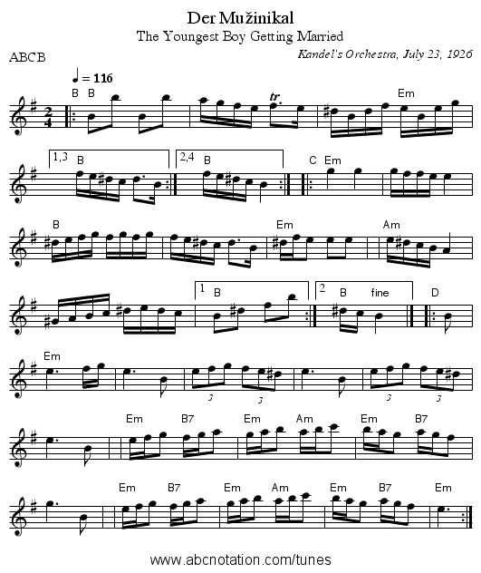 Der Mu&zcaron;inikal - staff notation