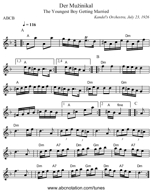 Der Mu&zcaron;inikal - staff notation