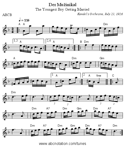Der Mužinikal - staff notation