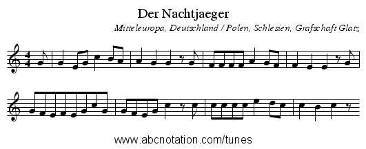 Der Nachtjaeger - staff notation