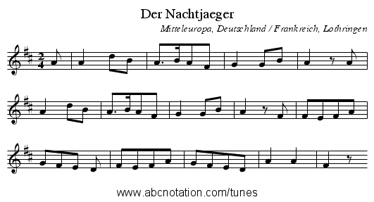 Der Nachtjaeger - staff notation