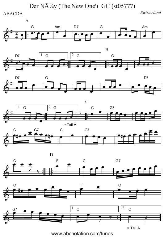 Der NÃ¼y (The New One')  GC (st05777) - staff notation