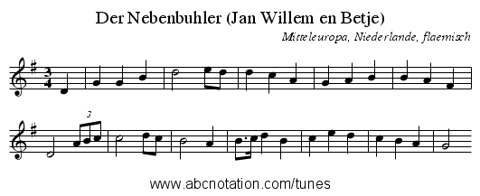 Der Nebenbuhler (Jan Willem en Betje) - staff notation