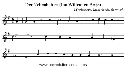 Der Nebenbuhler (Jan Willem en Betje) - staff notation