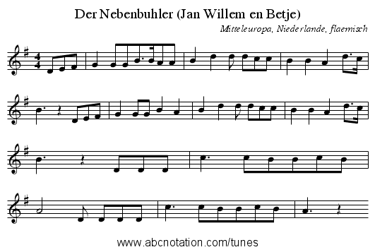 Der Nebenbuhler (Jan Willem en Betje) - staff notation