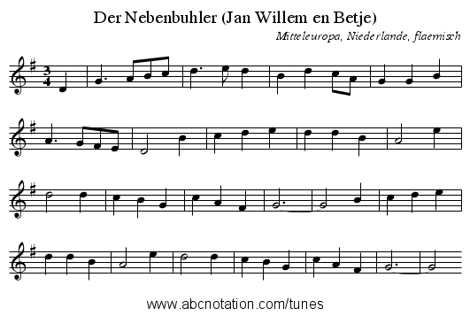 Der Nebenbuhler (Jan Willem en Betje) - staff notation