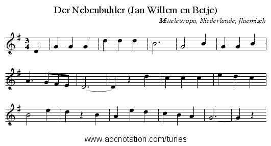 Der Nebenbuhler (Jan Willem en Betje) - staff notation