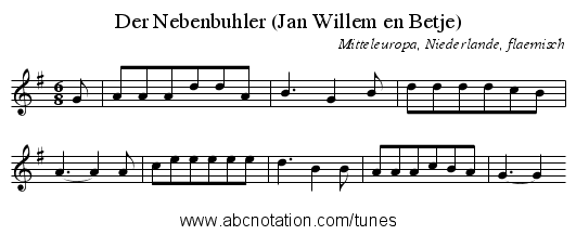 Der Nebenbuhler (Jan Willem en Betje) - staff notation